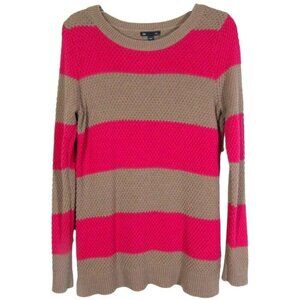 GAP Mocha Brown Pink Wide Stripe Sweater Womens Size L Cotton Blend
